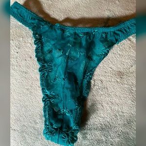 Vintage Victoria’s Secret Teal Floral Mesh Thong Panties